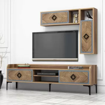 Comoda TV, Hommy Craft, Samba, 180x52x35 cm, Nuc / Albastru imagine