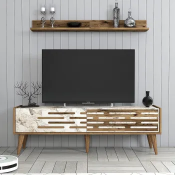 Comoda TV, Hommy Craft, Valensiya 140, PAL, Nuc / Alb / Marmura imagine