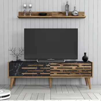 Comoda TV, Hommy Craft, Valensiya 140, PAL, Nuc / Negru / Marmura imagine