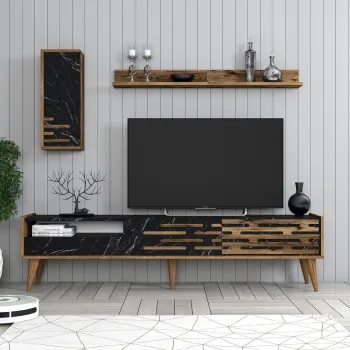 Comoda TV, Hommy Craft, Valensiya, PAL, Nuc / Negru / Marmura imagine