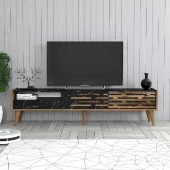 Comoda TV, Hommy Craft, Valensiya, PAL, Nuc / Negru / Marmura imagine