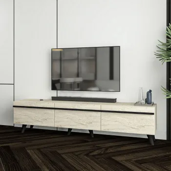 Comoda TV, Inarch, Amsterdam Style, Travertin / Negru imagine