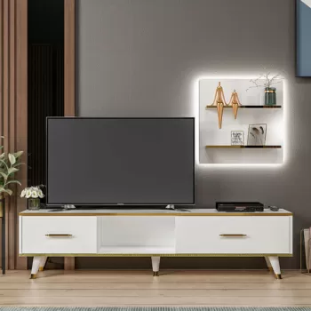 Comoda TV, Inarch, Aren, 180x43.6x35 cm, Stejar alb imagine