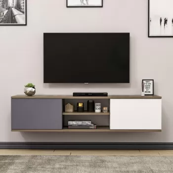 Comoda TV, Inarch, Ayze, 160x33.2x32 cm, Antracit / Nuc / Alb imagine