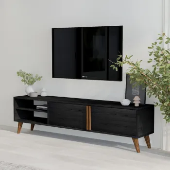 Comoda TV, Inarch, Benoit, Negru din lemn imagine