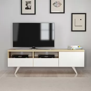 Comoda TV, Inarch, Br?ksel, 150x46x35 cm, Stejar / Alb imagine