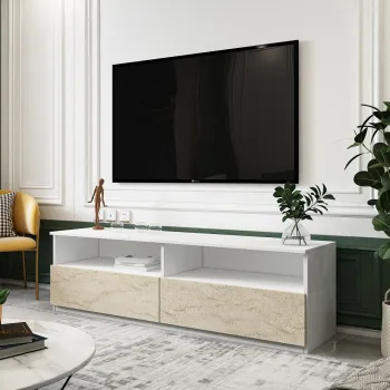 Comoda TV, Inarch, Centra, Alb / Travertin imagine