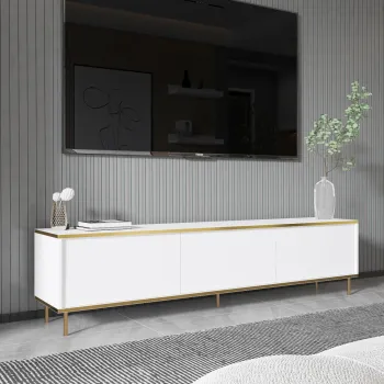 Comoda TV, Inarch, Imaj, 180x45.2x35 cm, PAL, Alb/Auriu imagine