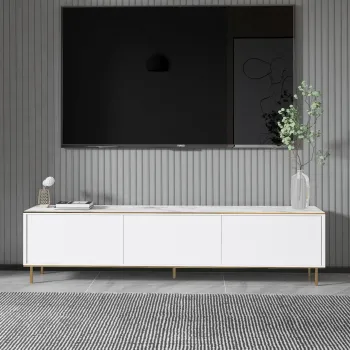 Comoda TV, Inarch, Imaj, 180x45.2x35 cm, PAL, Marmura alba/aur imagine