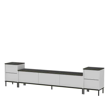 Comoda TV, Inarch, Imaj, 180x45 cm, PAL, Alb / Negru / Auriu imagine