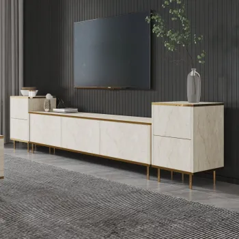 Comoda TV, Inarch, Imaj, 180x45 cm, PAL, Travertin / Auriu imagine