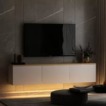 Comoda TV, Inarch, Neon, 160x35x32 cm, Stejar alb imagine