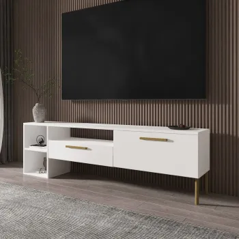 Comoda TV, Inarch, Parion, 150x47x35 cm, PAL, Alb/Auriu imagine