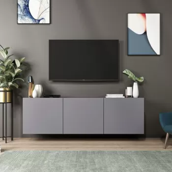 Comoda TV, Inarch, White, 150x44x31 cm, Antracit imagine