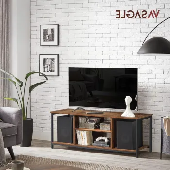 Comoda TV Industrial, Vasagle, 120x40x50 cm, PAL/otel, maro rustic/negru imagine