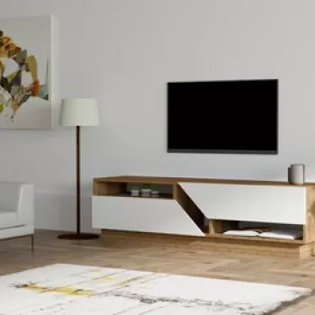 Comoda TV Koza, Puqa Design, 160x40x45 cm, maro/alb imagine