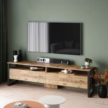 Comoda TV, Locelso, ML19 - A, 180 x 56 x 35.5 cm, pal melaminat, maro/negru imagine