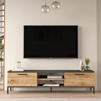 Comoda TV, Locelso, RL1-AA, 160x39.1x35 cm, Pin Atlantic / Antracit imagine