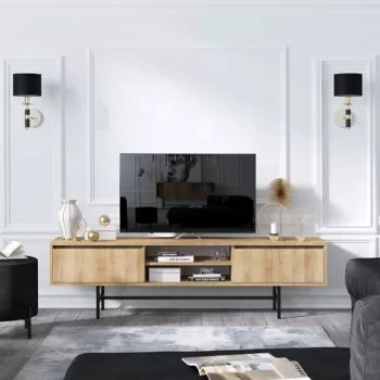 Comoda TV Matias, Elegance, 180x50x40 cm, natural/negru imagine