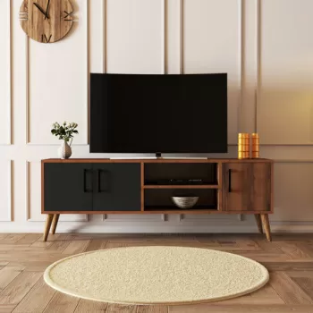 Comoda TV, Mezza, Exxen, 150x52x34 cm, Nuc / Antracit imagine