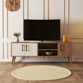 Comoda TV, Mezza, Exxen - 1584, 150 x 52 x 34 cm, pal melaminat, stejar/alb imagine