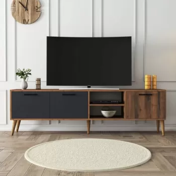 Comoda TV, Mezza, Exxen, 180x53x35 cm, Antracit de nuc imagine