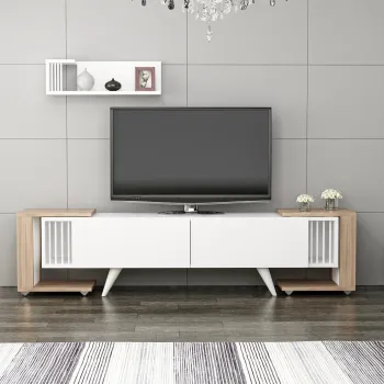 Comoda TV, Minerva, Leron, 30x41x150 cm, PAL, Nuc/Alb imagine