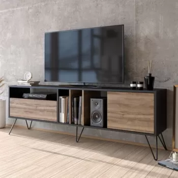 Comoda TV Mistico Walnut, Zena Home, 180x35.5x58.7 cm, maro/negru imagine