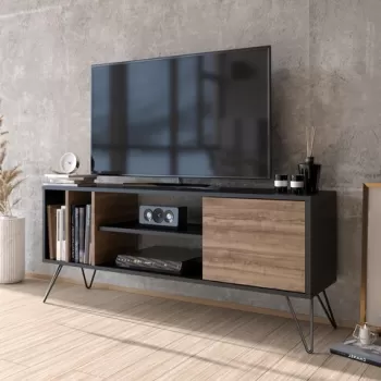 Comoda TV Mistico, Zena Home, 140x35.5x58.7 cm, maro/negru imagine