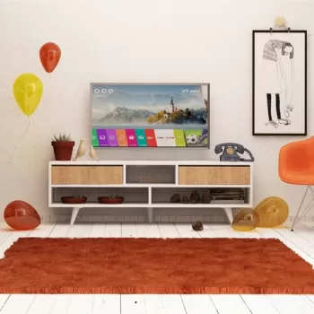 Comoda TV, Mod Design, Angola, 140x40x35 cm, Stejar / Alb imagine