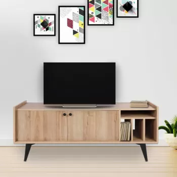 Comoda TV, Mod Design, Astana, 150x40x62 cm, Stejar / Negru imagine