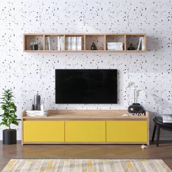 Comoda TV, Mod Design, AVAN, Stejar / Galben imagine