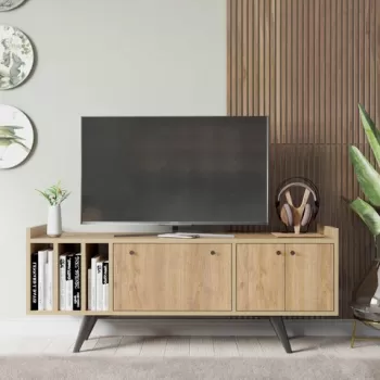 Comoda TV, Mod Design, Brukge, 150x56x40 cm, Stejar imagine
