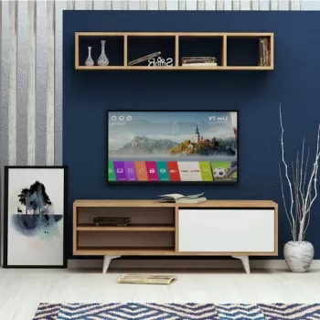 Comoda TV, Mod Design, Duku, Stejar / Alb imagine