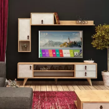 Comoda TV, Mod Design, Eleva, Stejar / Alb imagine