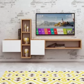 Comoda TV, Mod Design, Kumkuat, Stejar / Alb imagine