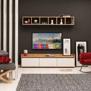 Comoda TV, Mod Design, Lici, Stejar / Alb imagine