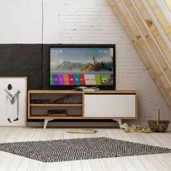 Comoda TV, Mod Design, Maku, 120x47x35 cm, Stejar / Alb imagine