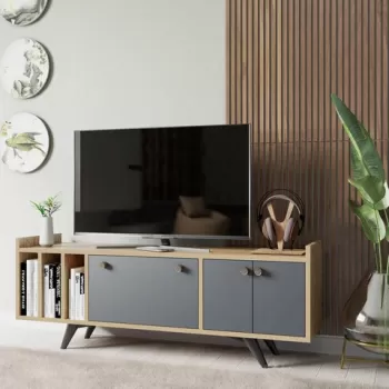 Comoda TV, Mod Design, Maribor, 150x40x62 cm, Antracit / Stejar imagine