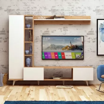 Comoda TV, Mod Design, Rambuty, Stejar / Alb imagine