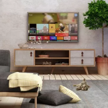 Comoda TV, Mod Design, Seva, 120x53x40 cm, Stejar / Alb imagine