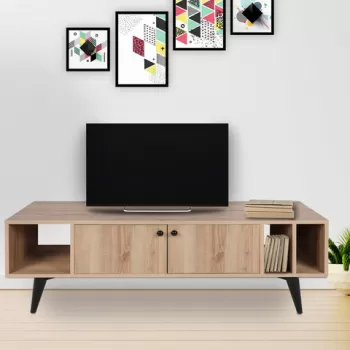 Comoda TV, Mod Design, Sidney, 150x40x50 cm, Stejar / Negru imagine