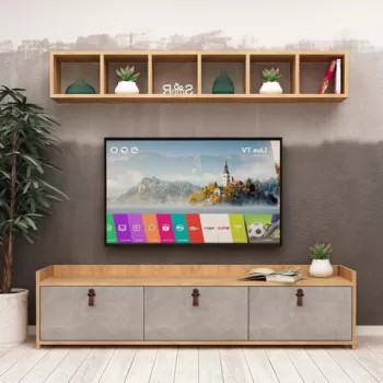 Comoda TV, Mod Design, Sleppa, Stejar / Alb imagine