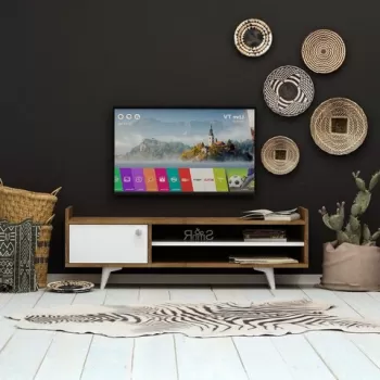 Comoda TV, Mod Design, Ticaba, 120x47x35 cm, Stejar / Alb imagine