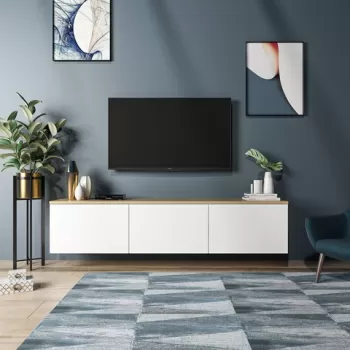 Comoda TV Neon, Inarch, 160x32x35 cm, alb/natural imagine