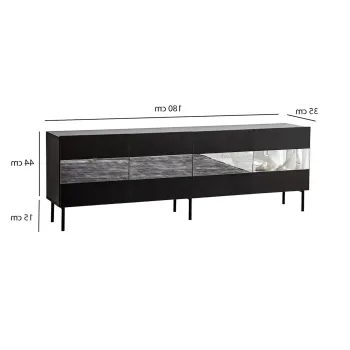 Comoda TV, Neostill, Leon, 180x59x35 cm, PAL, Negru / Fume imagine