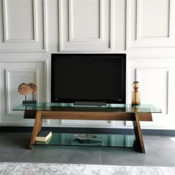 Comoda TV Neostill TV202, 158 x 40 x 45 cm, walnut/verde imagine