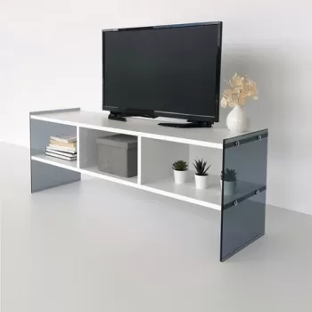 Comoda TV, Neostill, TV401, 120x45x35 cm, Alb / Fum imagine