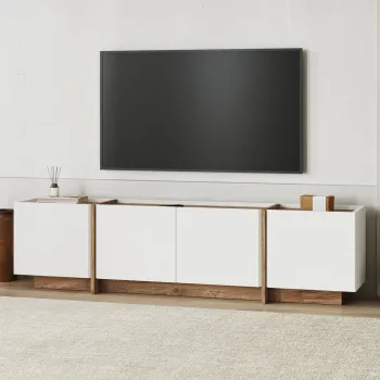 Comoda TV, Nordure, Lowen, 180x46x35 cm, Alb/Pin Atlantic imagine