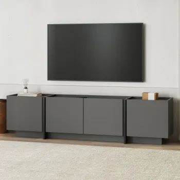 Comoda TV, Nordure, Lowen, 180x46x35 cm, Antracit / Negru imagine